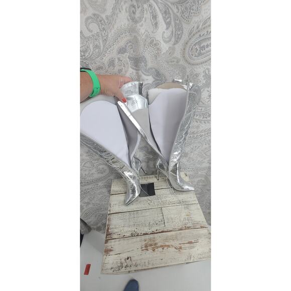 Forever 21 Metallic knee-high cowboy western stiletto boots Size 6 Festival NWT - Picture 9 of 14